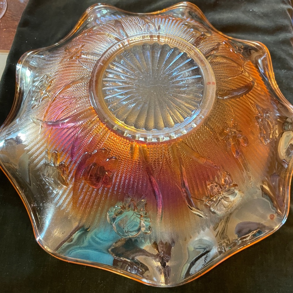 Iris and Herringbone Vintage Carnival Glass Bowl